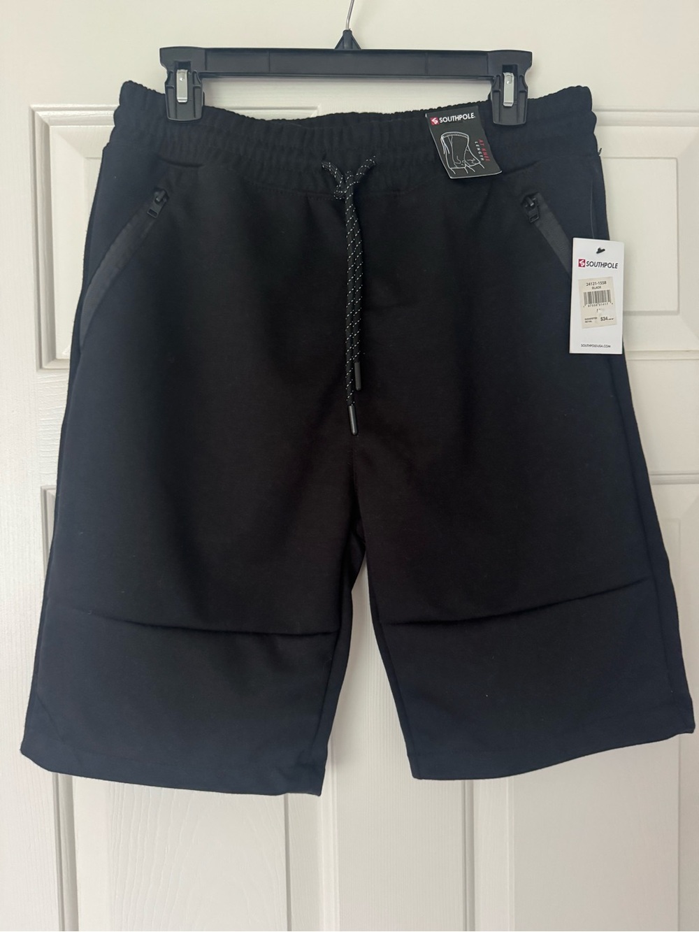 South Pole Black Men's Athletic Drawstring Shorts with Zip Pockets
